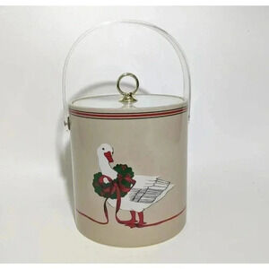 Vintage Cera White Duck Christmas Ice Bucket with Lid Wreath Box Xmas 1970s